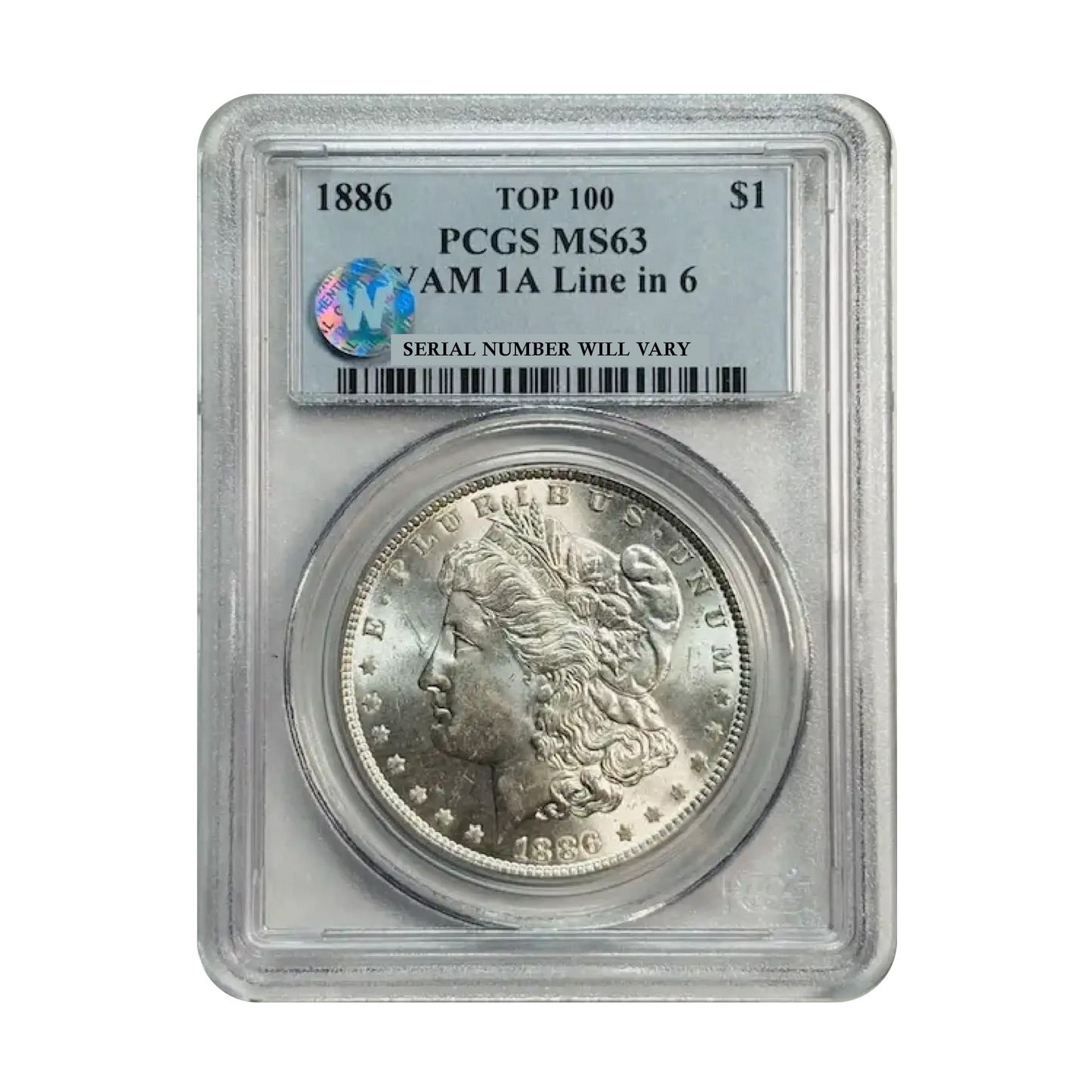 1886 Morgan Silver Dollar Philadelphia VAM 1A Line in 6 TOP 100 - PCGS MS63 Sight White - CoinsTV