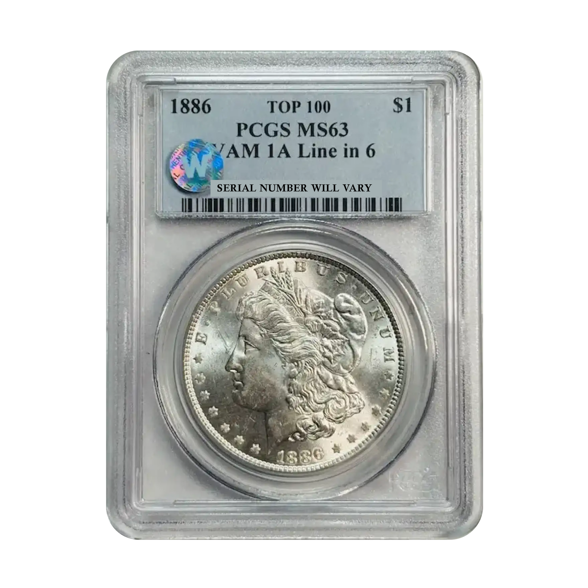 1886 Morgan Silver Dollar Philadelphia VAM 1A Line in 6 TOP 100 - PCGS MS63 Sight White - CoinsTV