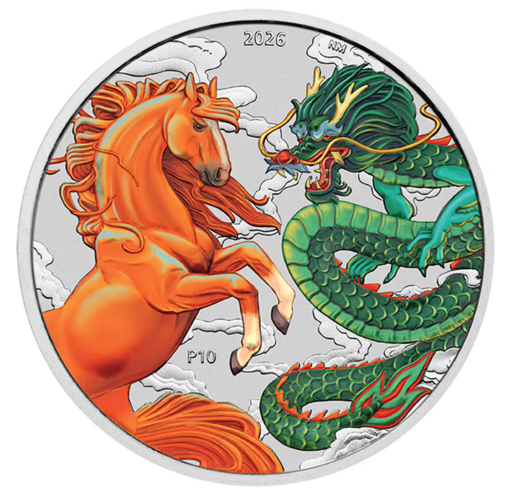 2026 Australia Chinese Myths and Legends Dragon & Horse Fire and Earth 1 oz Silver Coin