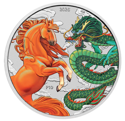 2026 Australia Chinese Myths and Legends Dragon & Horse Fire and Earth 1 oz Silver Coin