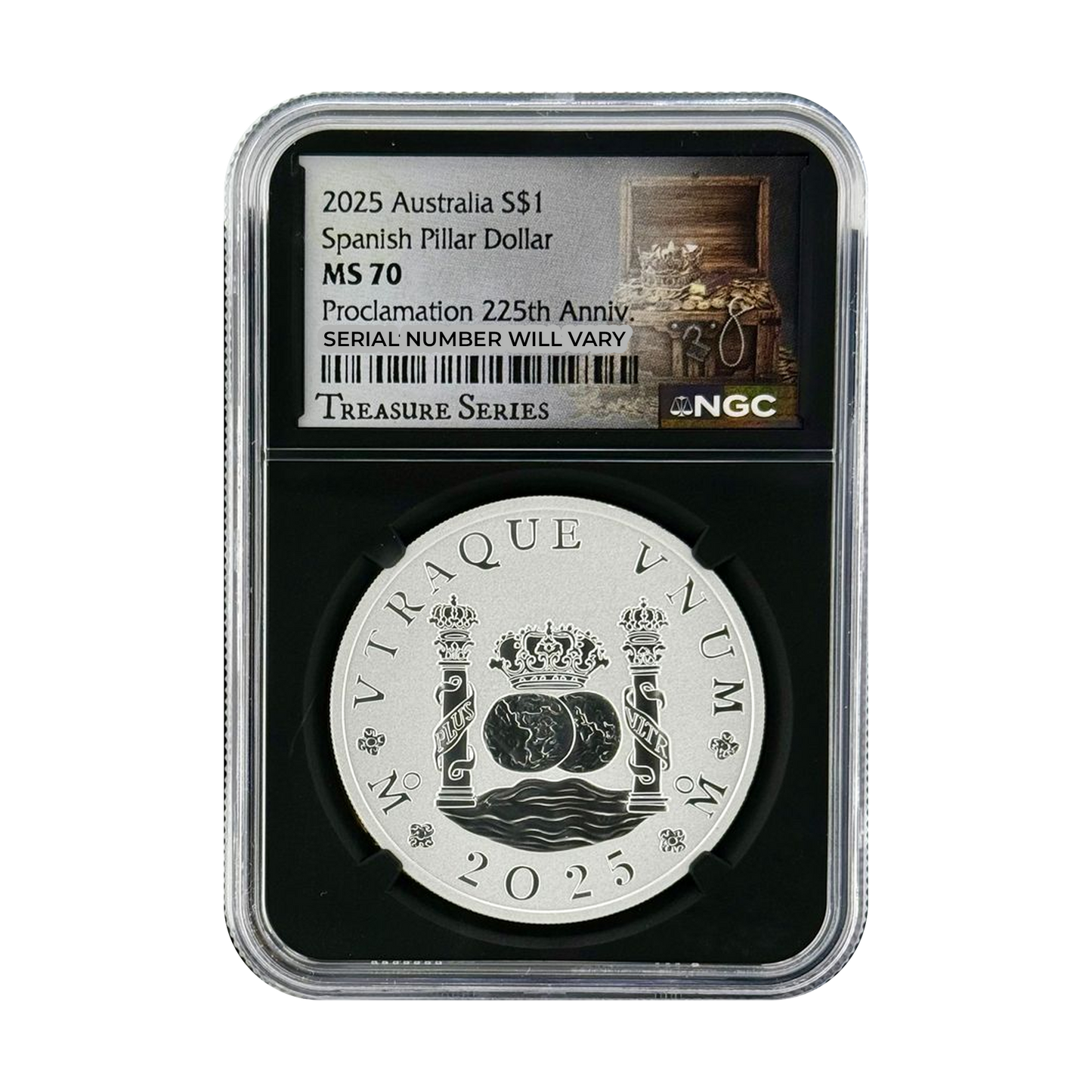 2025 Australia Spanish Pillar Dollar 225th Ann. 1 oz Silver Coin - NGC MS 70 Treasure Series - CoinsTV