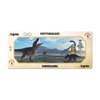 Dinosaurs PettyNugget - 1/10 Gram Gold Bar 24kt in a Card - CoinsTV
