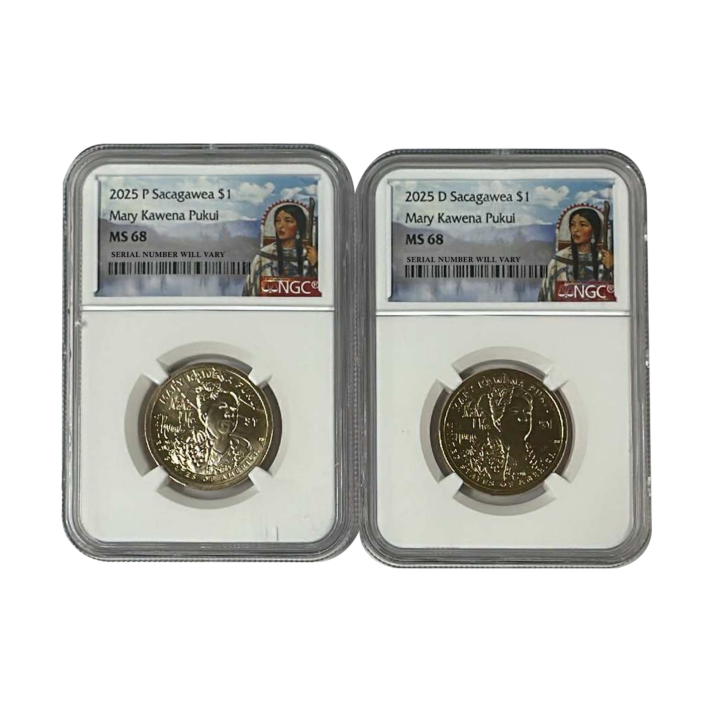 2025 P&D Sacagawea Dollar Mary Kawena Pukui 2 pc Set - NGC MS68 - CoinsTV