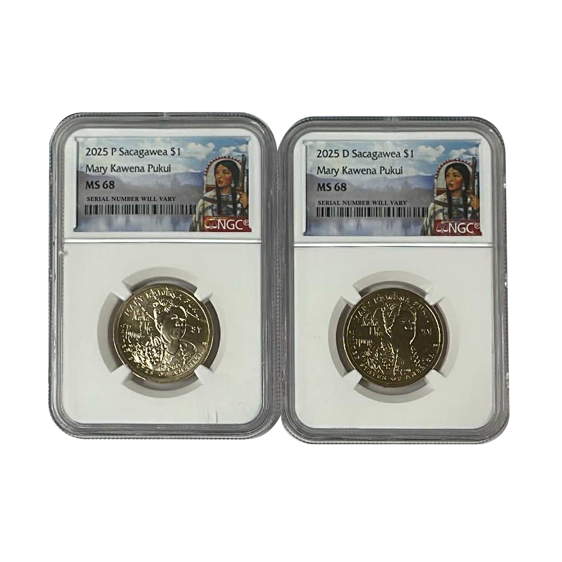 2025 P&D Sacagawea Dollar Mary Kawena Pukui 2 pc Set - NGC MS68 - CoinsTV