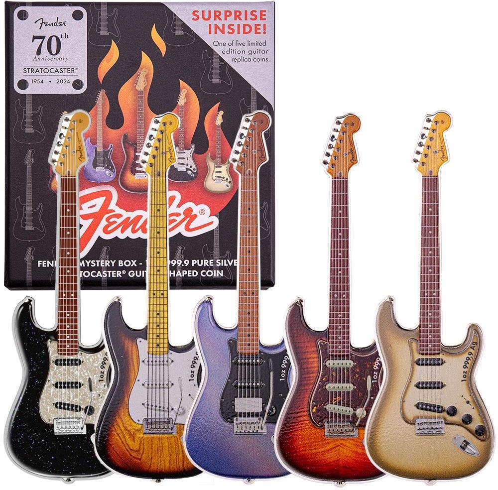 2024 Fender Stratocaster Mystery Box 70th Anniversary 1 Oz Silver - CoinsTV