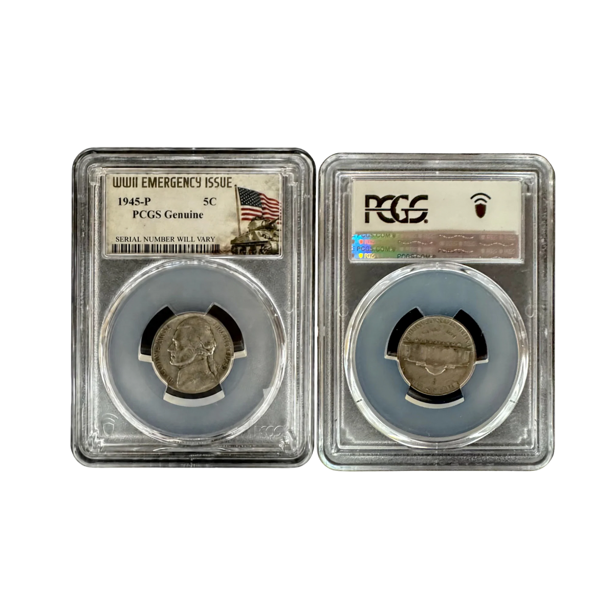 1945-P U.S. Jefferson "War" Nickel Silver Coin PCGS Genuine WWI Emergency Label