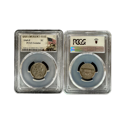 1945-P U.S. Jefferson "War" Nickel Silver Coin PCGS Genuine WWI Emergency Label