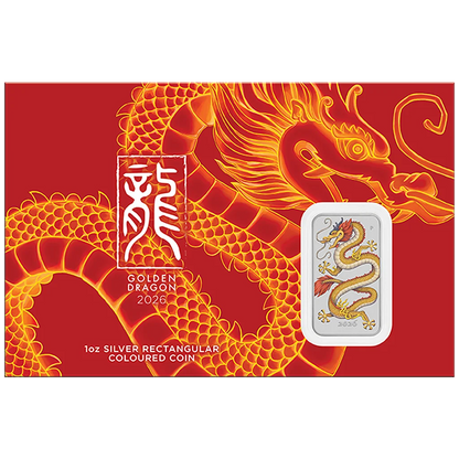 2026 Australia Golden Dragon Bar Colorized 1 oz Silver Coin in Card