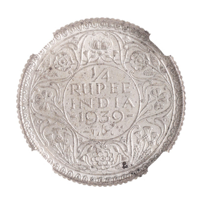 1939 India Silver 1/4 Rupee - Crowned King George VI - NGC Certified BU - CoinsTV