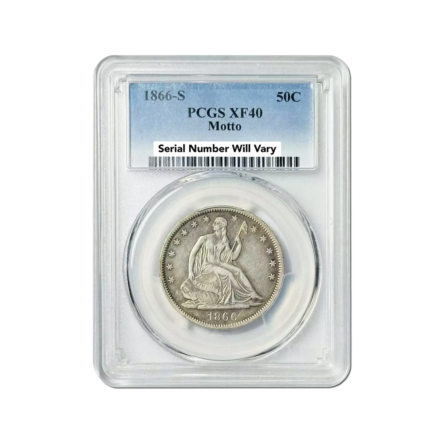 1866-S Seated Liberty Half Dollar - PCGS XF40 Motto - CoinsTV