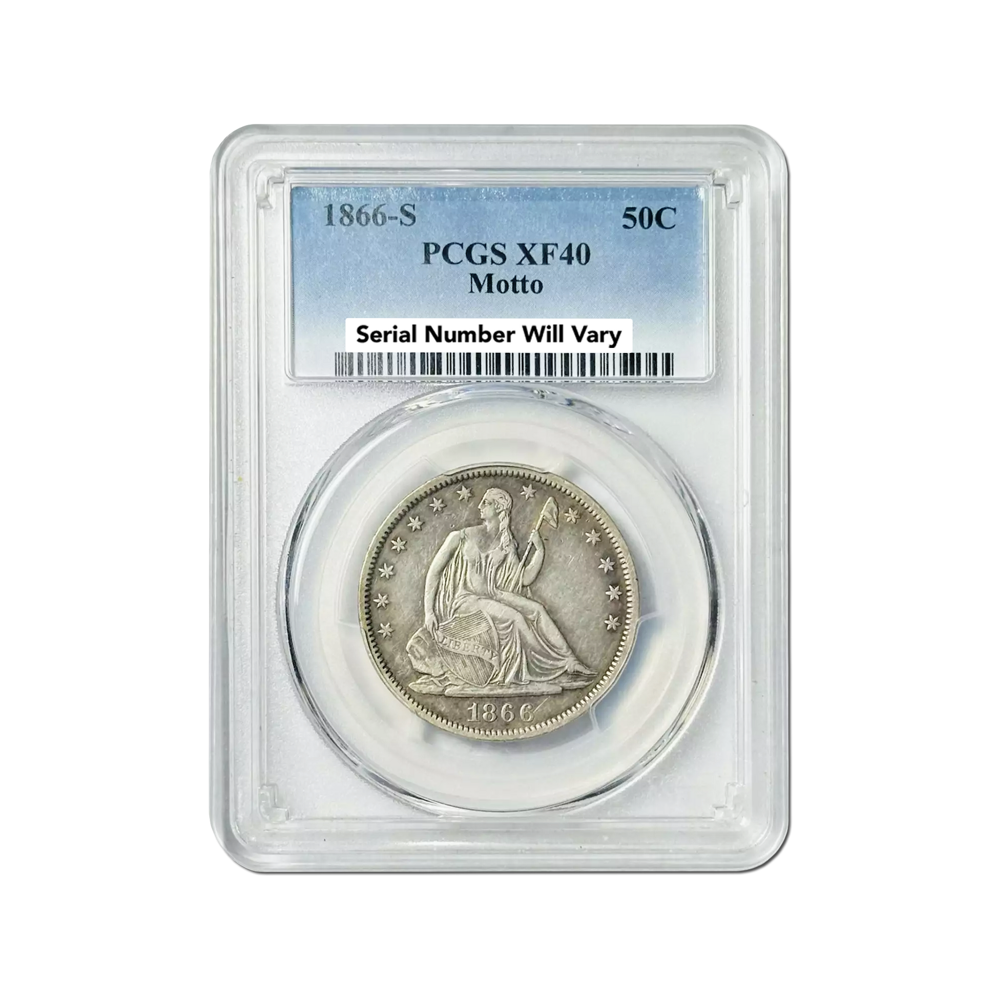 1866-S Seated Liberty Half Dollar - PCGS XF40 Motto - CoinsTV