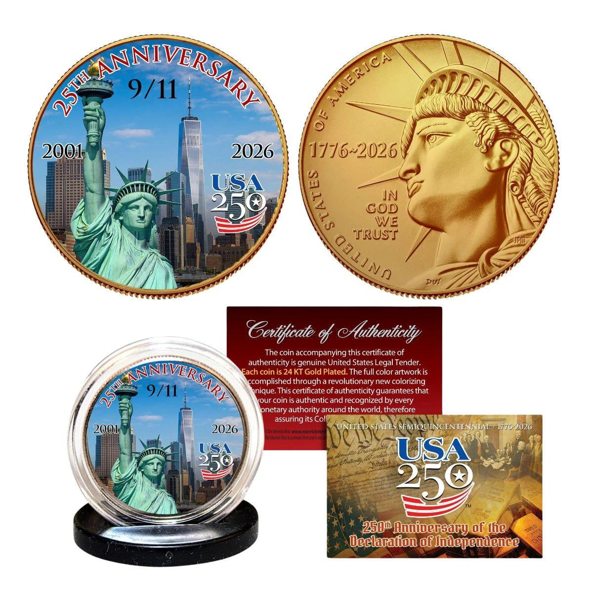 9/11 25th Anniversary Gold-Plated Colorized Half Dollar - CoinsTV