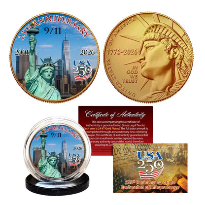 9/11 25th Anniversary Gold-Plated Colorized Half Dollar - CoinsTV