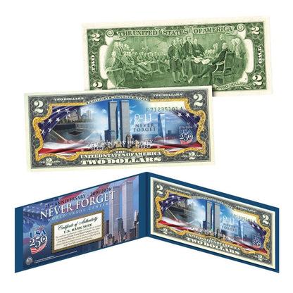 9/11 25th Anniversary “Never Forget” Colorized $2 Bill - CoinsTV