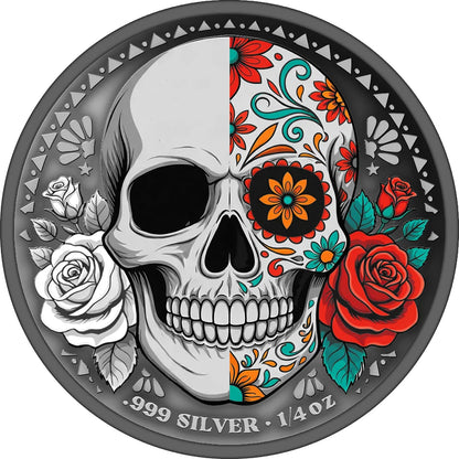 2026 Cameroon Sugar Skulls - Rose & Bone 1/4 oz Silver Coin
