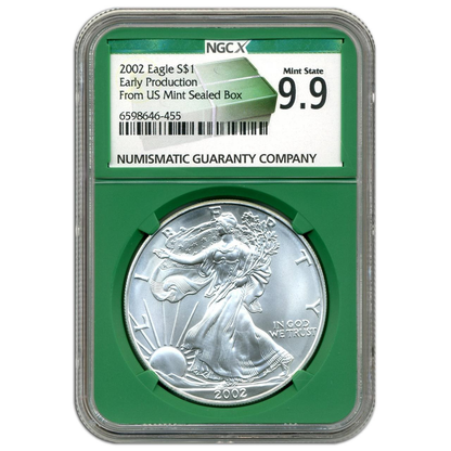 2002 Silver Eagle - Early Production - NGCX 9.9 Monster Box Label - CoinsTV
