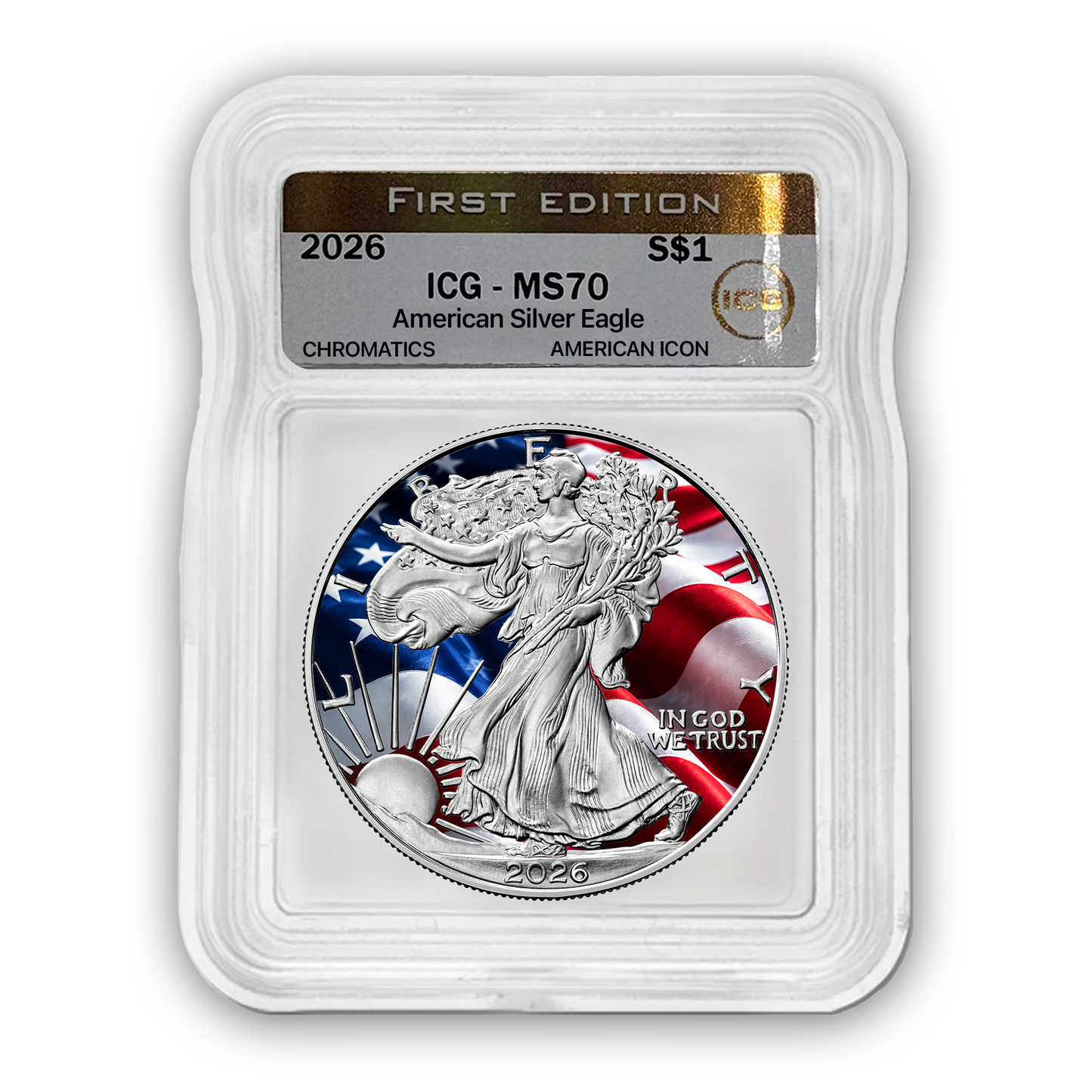 2026 Silver Eagle Colors of Liberty ICG MS70 - First Edition Gold Label