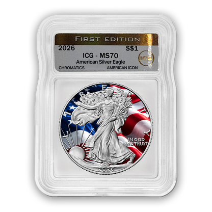 2026 Silver Eagle Colors of Liberty ICG MS70 - First Edition Gold Label