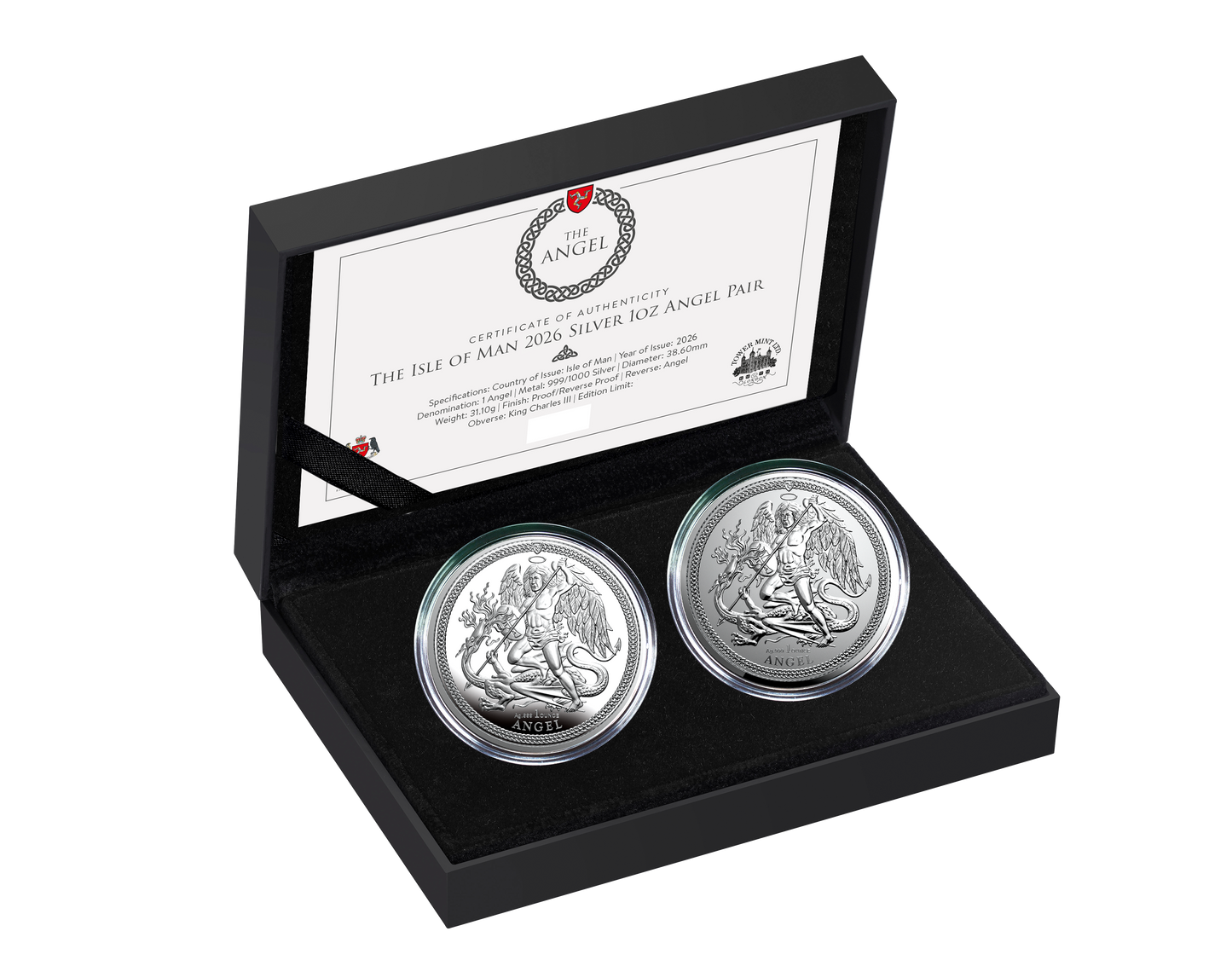 2026 Isle of Man Angel Reverse Proof 1 oz Silver Coin 2pc Set