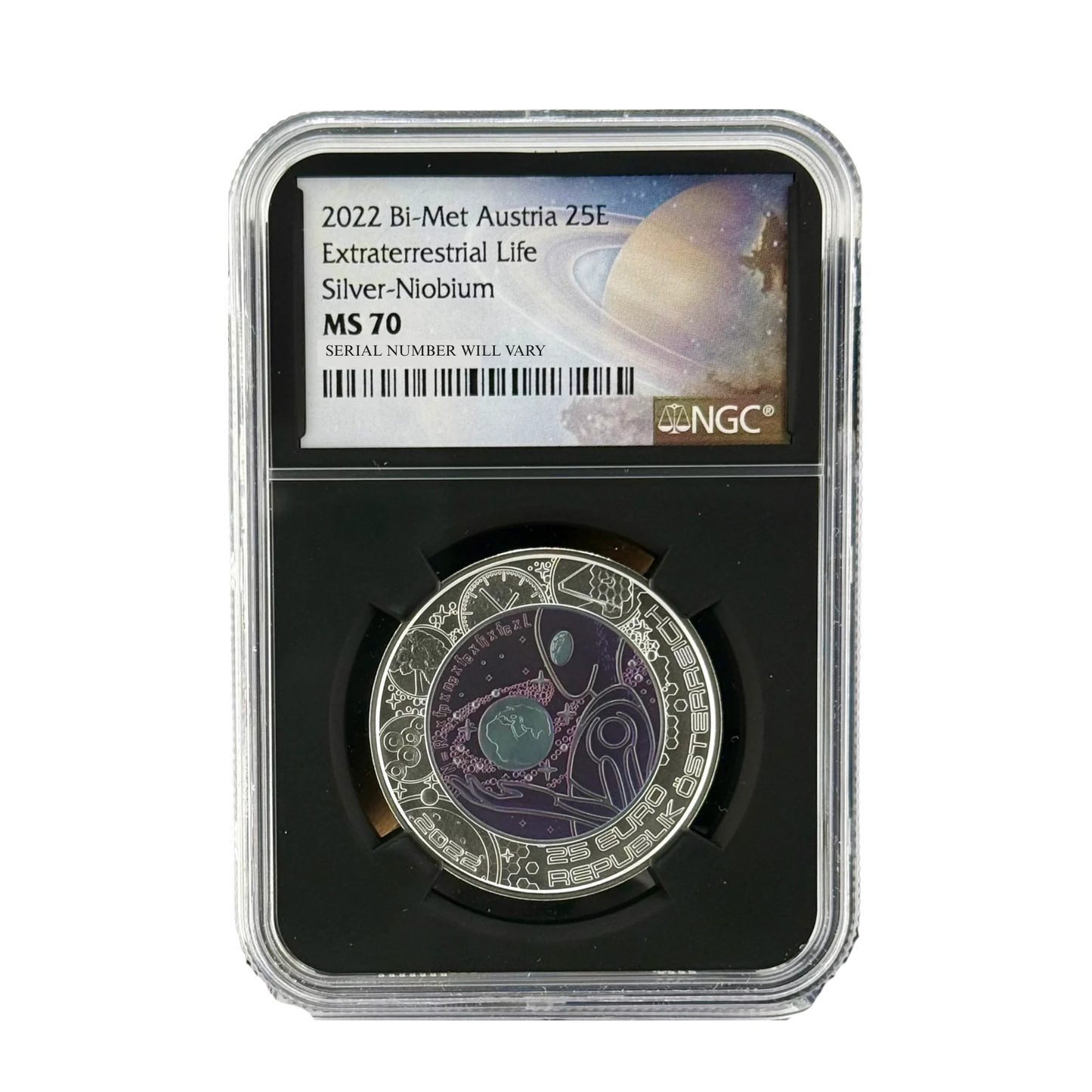2022 Austria Extraterrestrial Life 0.26 OZ Silver & Niobium Coin NGC M