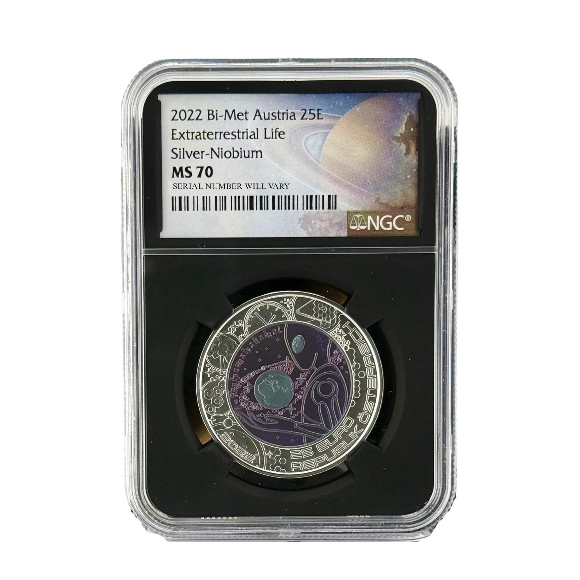 2022 Austria Extraterrestrial Life 0.26 OZ Silver & Niobium Coin NGC MS 70 Galaxy Label - CoinsTV