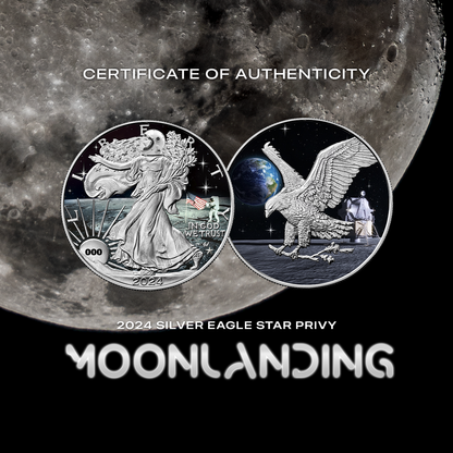 2024 Chromatics Moon Landing Silver Eagle Star Privy - CoinsTV