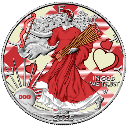 2025 Chromatics Shot Through the Heart Valentine Day Silver Eagle - CoinsTV