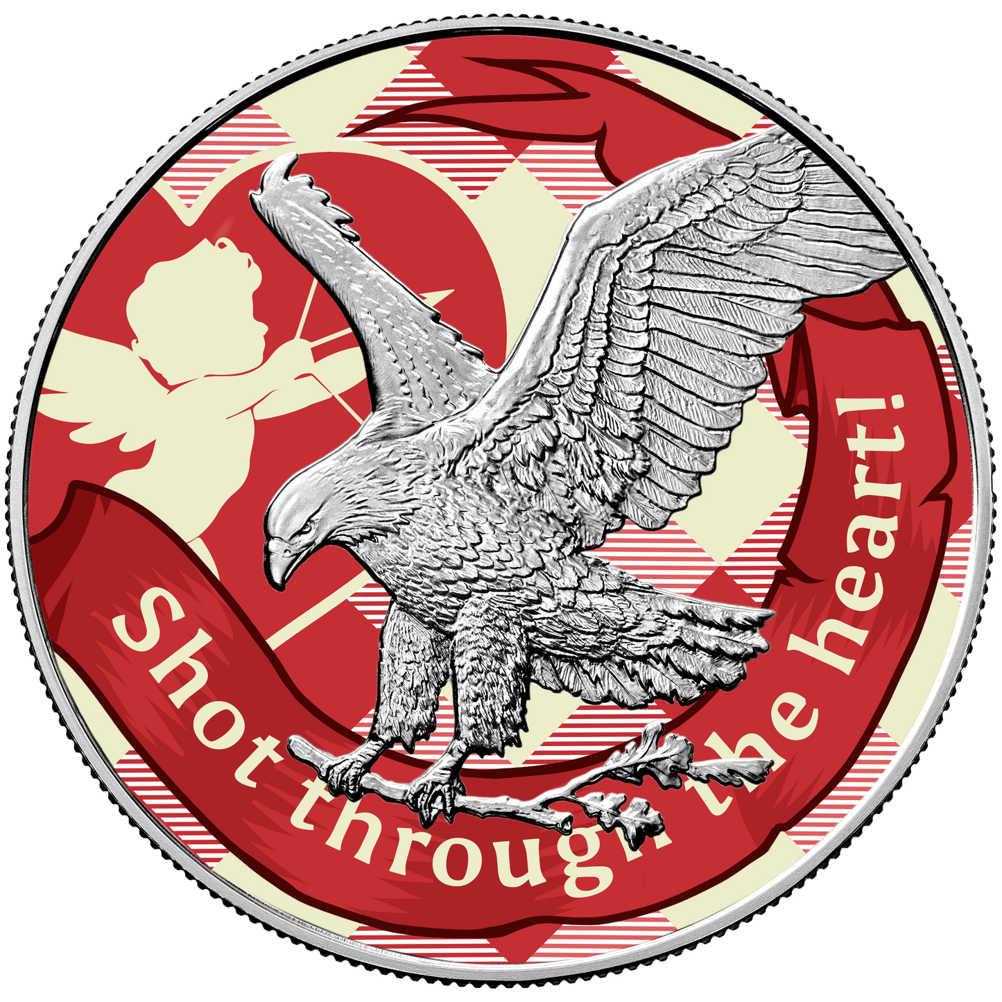2025 Chromatics Shot Through the Heart Valentine Day Silver Eagle - CoinsTV
