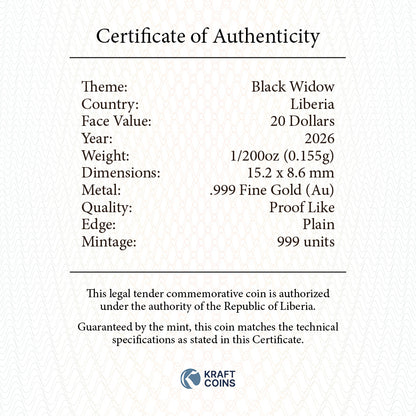 2026 Liberia Black Widow Spider 1/200 oz Gold Coin