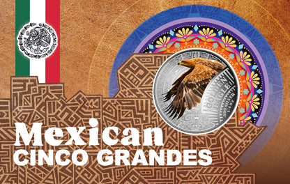 2026 Cameroon Mexican Cinco Grandes Golden Eagle 1/4 oz Silver Coin in Card - CoinsTV