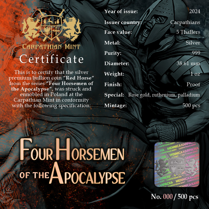 2024 Carpathian Four Horseman Red Horse Multimetal Edition 1 oz Silver Coin - CoinsTV