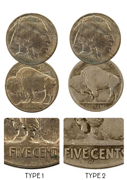 1913 Buffalo Nickel Type 1 & Type 2 Set - First year of Issue Variety in Pouch - CoinsTV