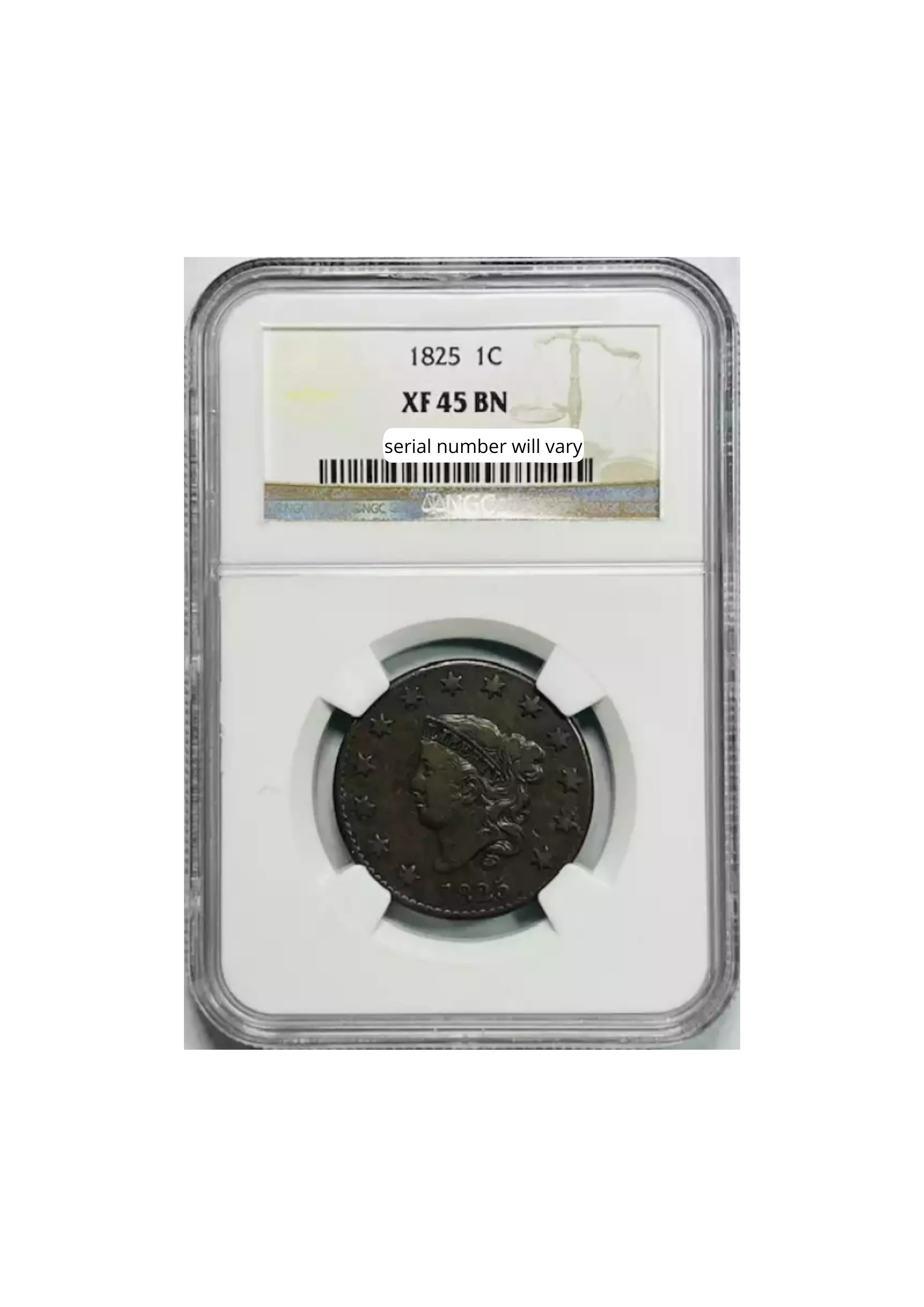 1825 Large Cents Coronet Head NGC XF-45 BN - CoinsTV