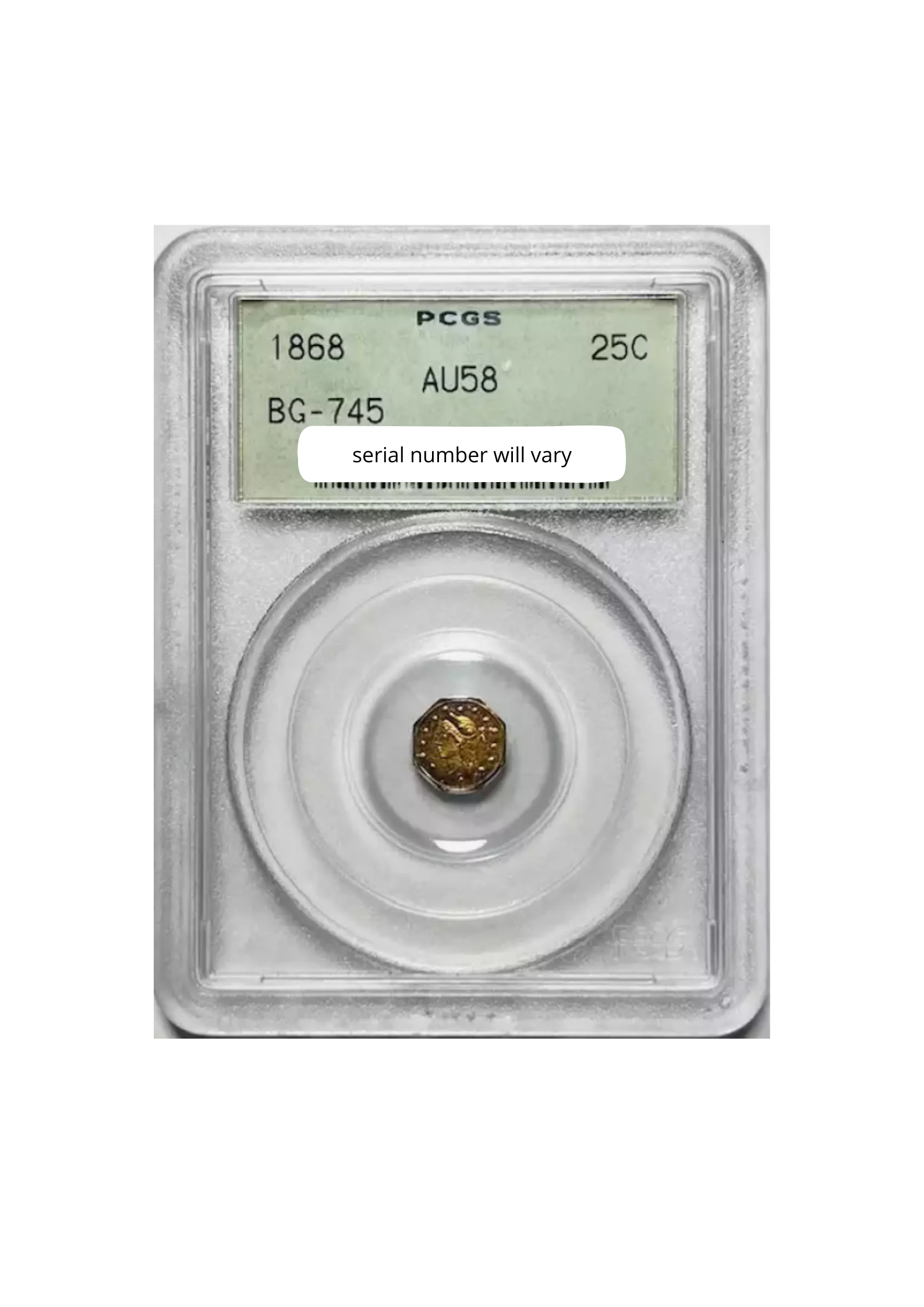1868 Liberty Head Octagonal California Fractional Gold 1/4 Dollar PCGS AU58 BG-745 OGH - CoinsTV