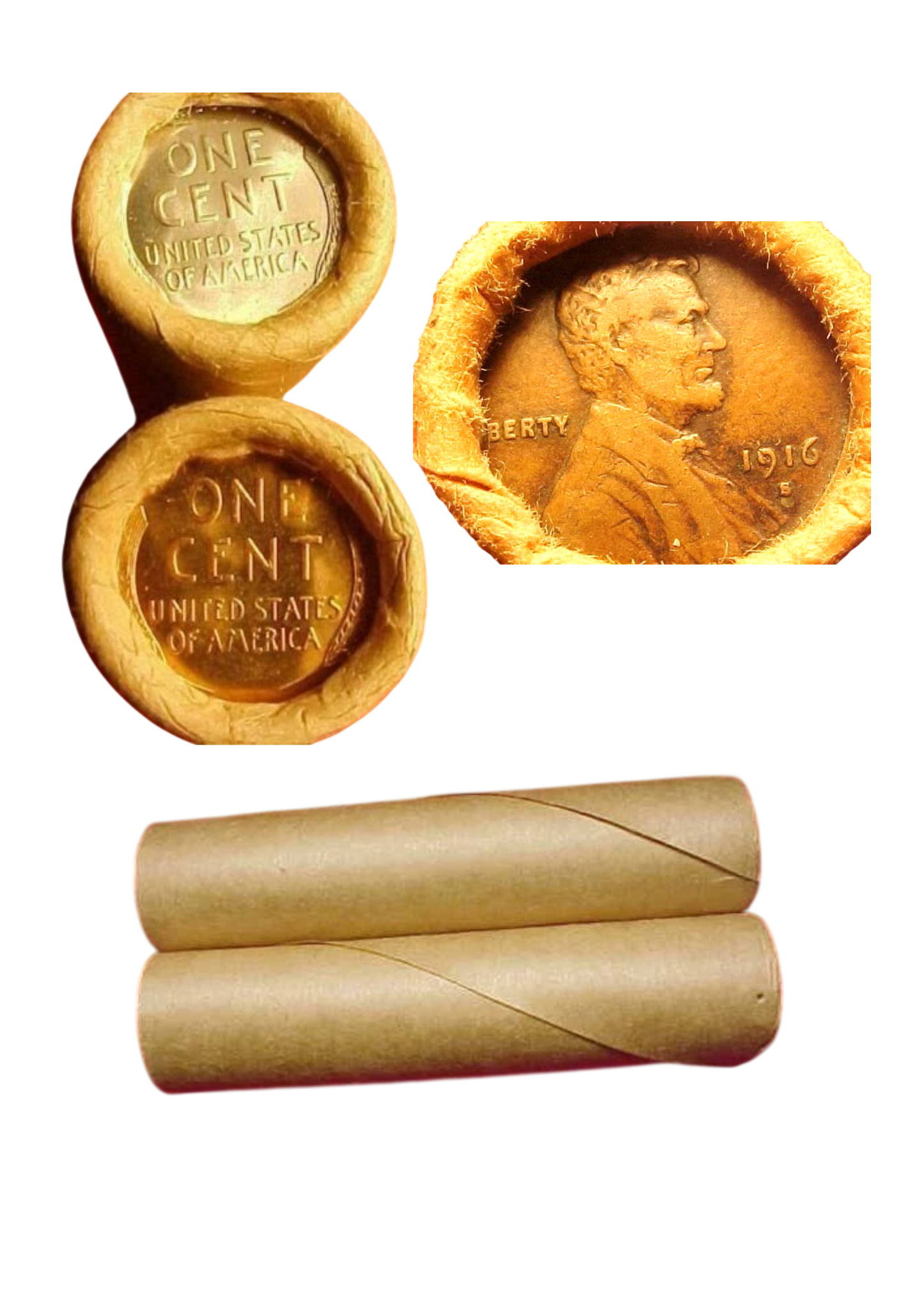 1909 VDB & 1916-S Lincoln Cent OBW BU Roll – Vintage Bank Wrap – Tails Wheat & Steel Ends - CoinsTV