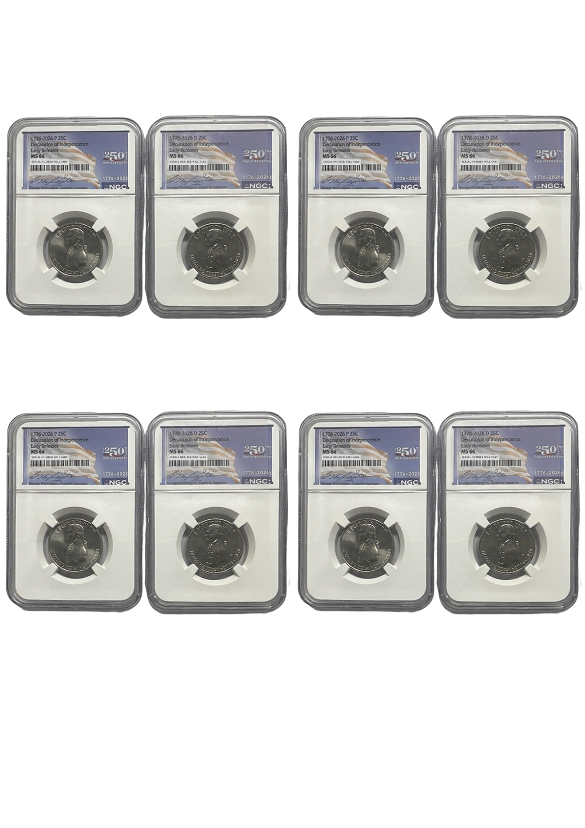 2026 P&D Declaration of Independence Quarter 2 pc Set - 250th Anniversary Washington Label - NGC MS66 ER