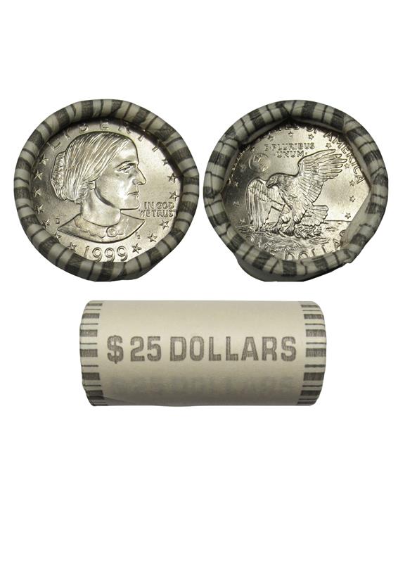 1999-D Susan B Anthony Original Bank Wrapped BU Roll of 25 - CoinsTV