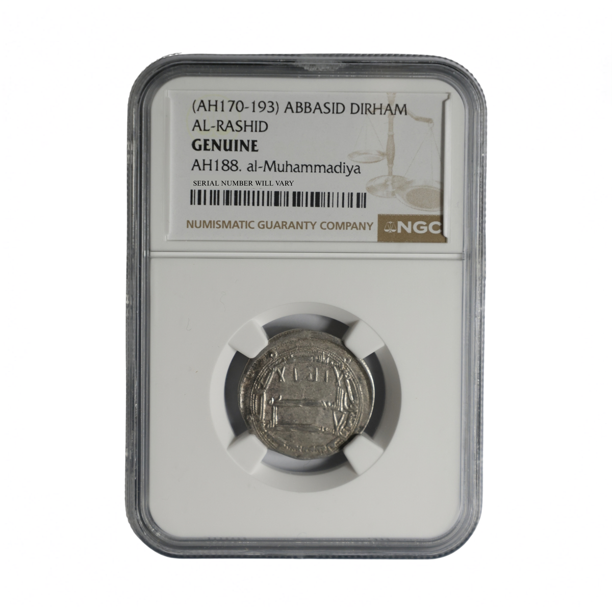 Abbasid Silver Dirham of Al-Rashid AH 170–193 - NGC Genuine (NG)