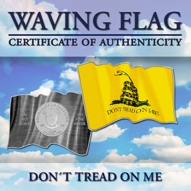 2024 Cameroon 3D Waving Dont Tread on Me Flag 1 oz Silver Coin - CoinsTV