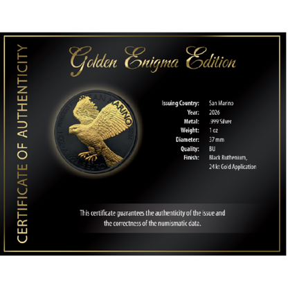 2026 San Marino Peregrine Falcon Golden Enigma 1 oz Silver Coin
