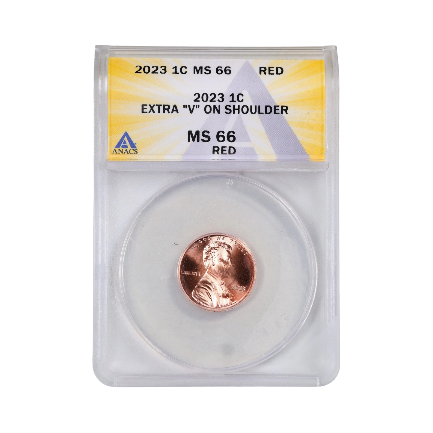 2023 Lincoln Shield Cent - Extra V on Shoulder - ANACS MS66 Red