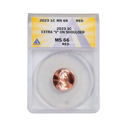 2023 Lincoln Shield Cent - Extra V on Shoulder - ANACS MS66 Red