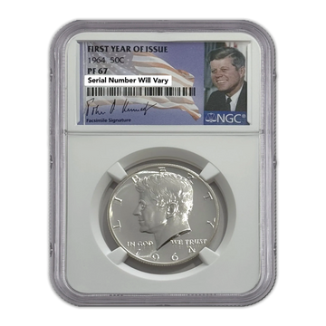 1964 Kennedy Half Dollar - Flag Label and Signature - NGC PF67 First Year Of Issue