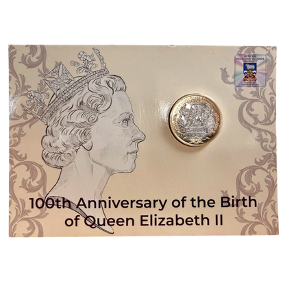 2026 Falkland Islands Queen Elizabeth 100th Birthday 2 Pounds CN Coin in Card