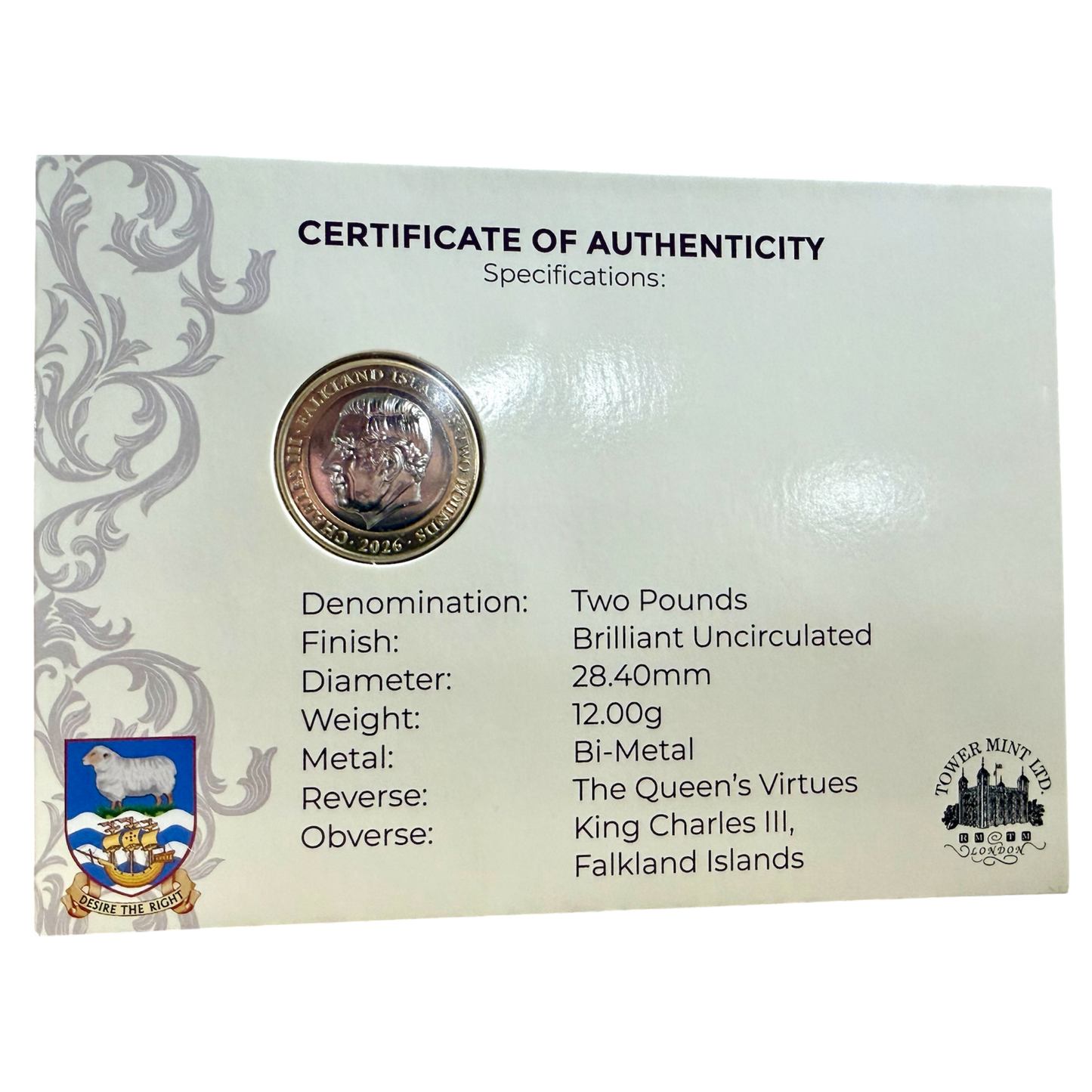 2026 Falkland Islands Queen Elizabeth 100th Birthday 2 Pounds CN Coin in Card
