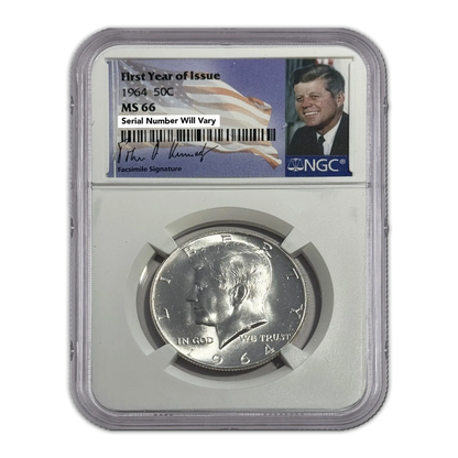 1964 Kennedy Half Dollar - Flag Label and Signature - NGC MS66 - CoinsTV
