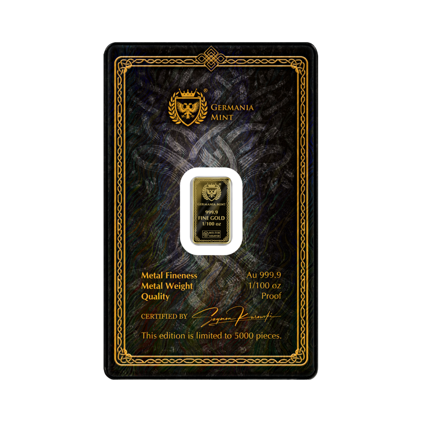 Germania Mint Odin 1/100 oz Gold Bar in Card