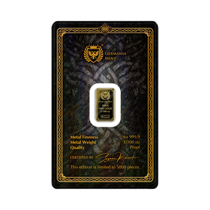 Germania Mint Odin 1/100 oz Gold Bar in Card