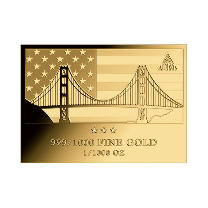 Golden Gate Bridge 1/1000 oz Gold Medal in Card - CoinsTV
