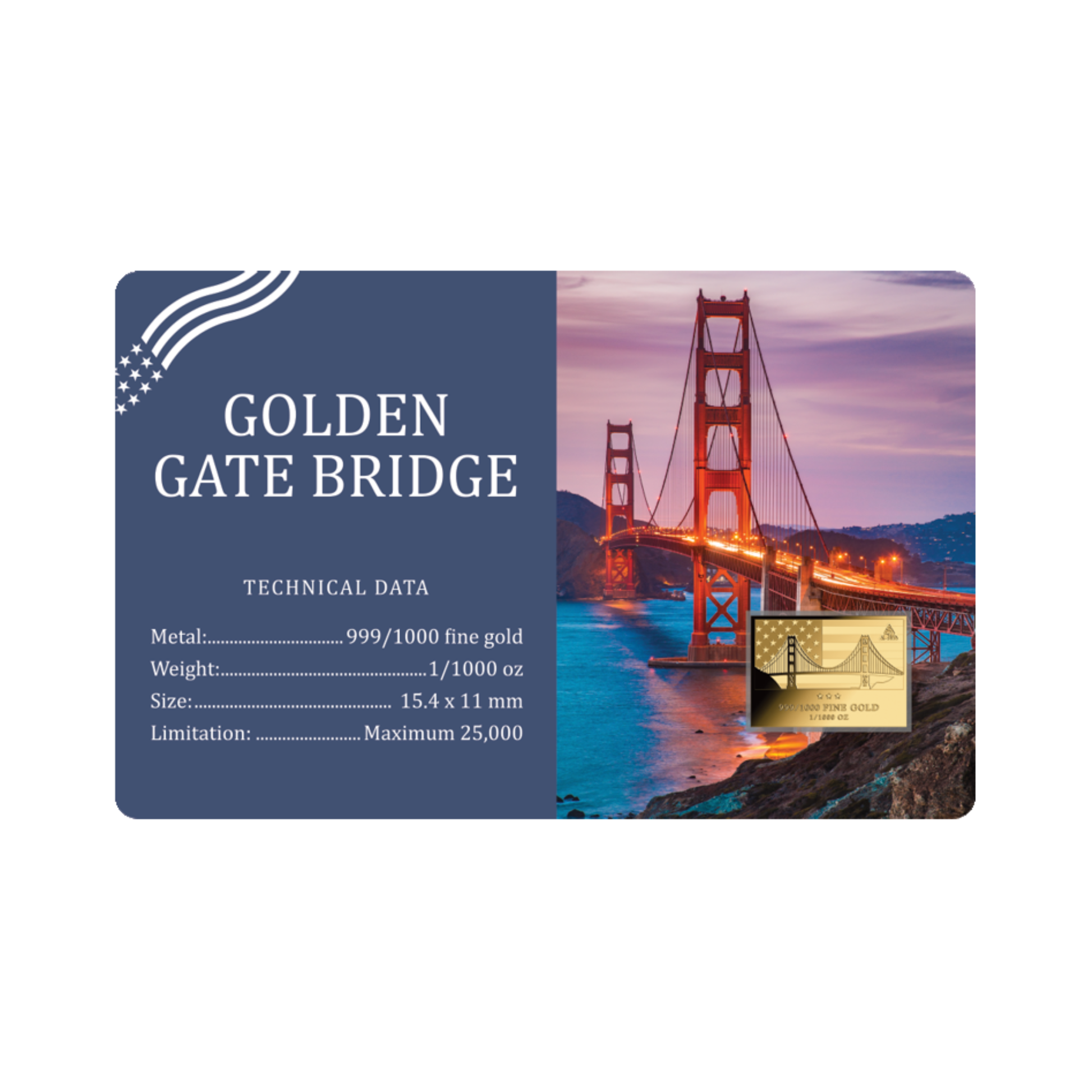 Golden Gate Bridge 1/1000 oz Gold Medal in Card - CoinsTV